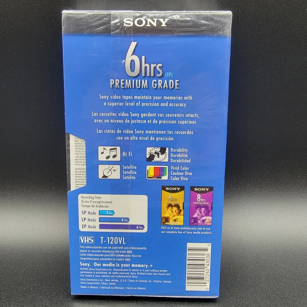 Sony Premium Grade T-120 6 Hrs VHS Blank Video Tape High Durability Sealed New